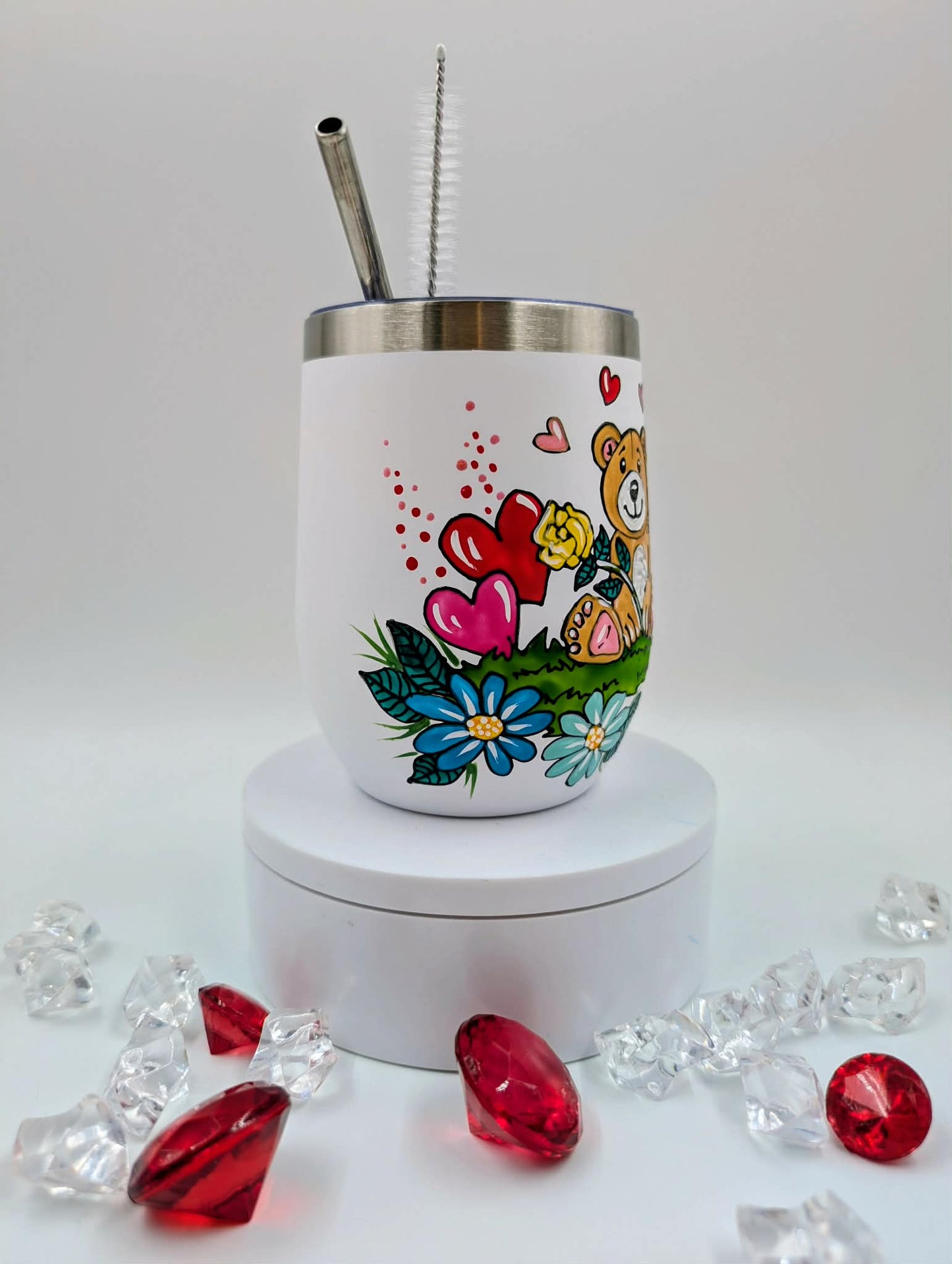 Gobelet isotherme oursons, fleurs et coeurs * 12 onces (355ml)