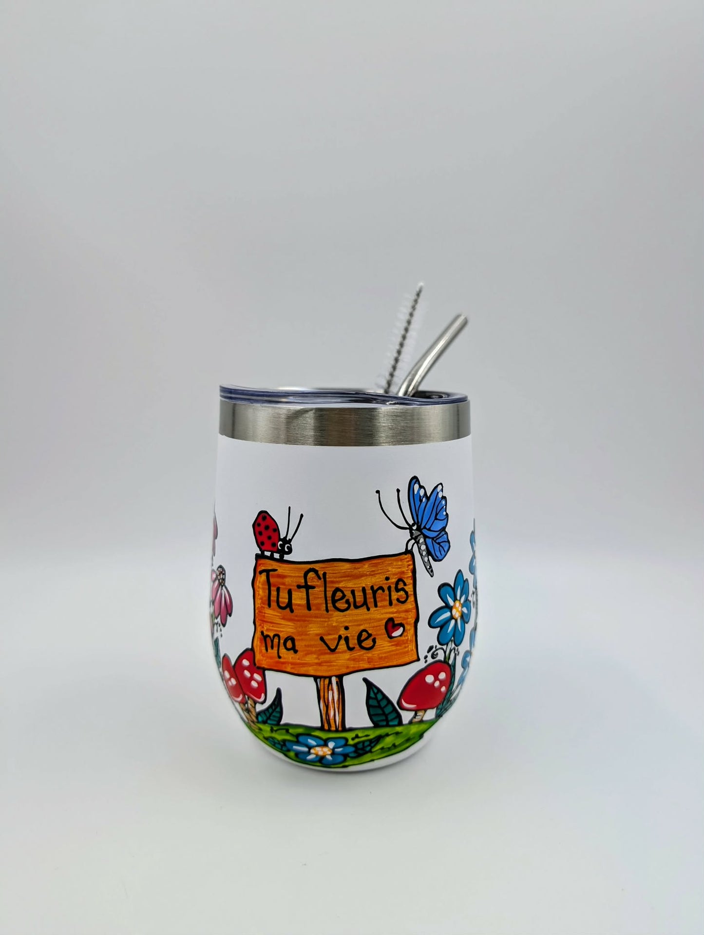 Gobelet isotherme Pancarte style bois Tu fleuris ma vie ** Prêt à partir ** 12 onces