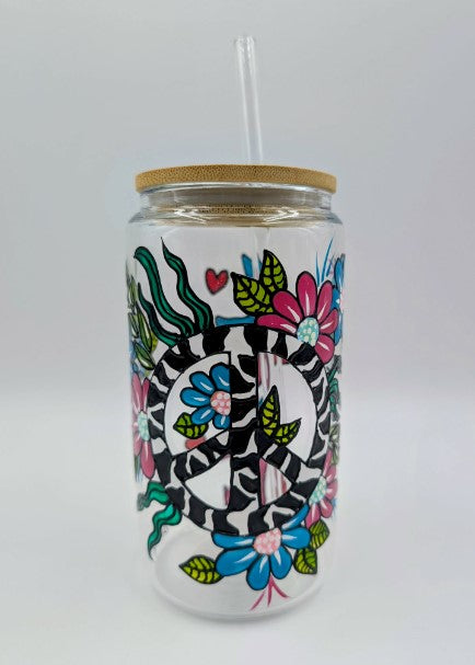 Verre canette Peace and love  * prêt à partir * 16 onces (473 ml)