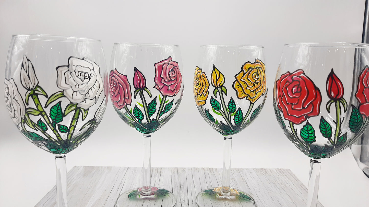 Coupe à vin roses, choisissez parmi ses 4 choix de couleurs de roses, rose rouge, rose blanche, rose jaune, rose bleue
