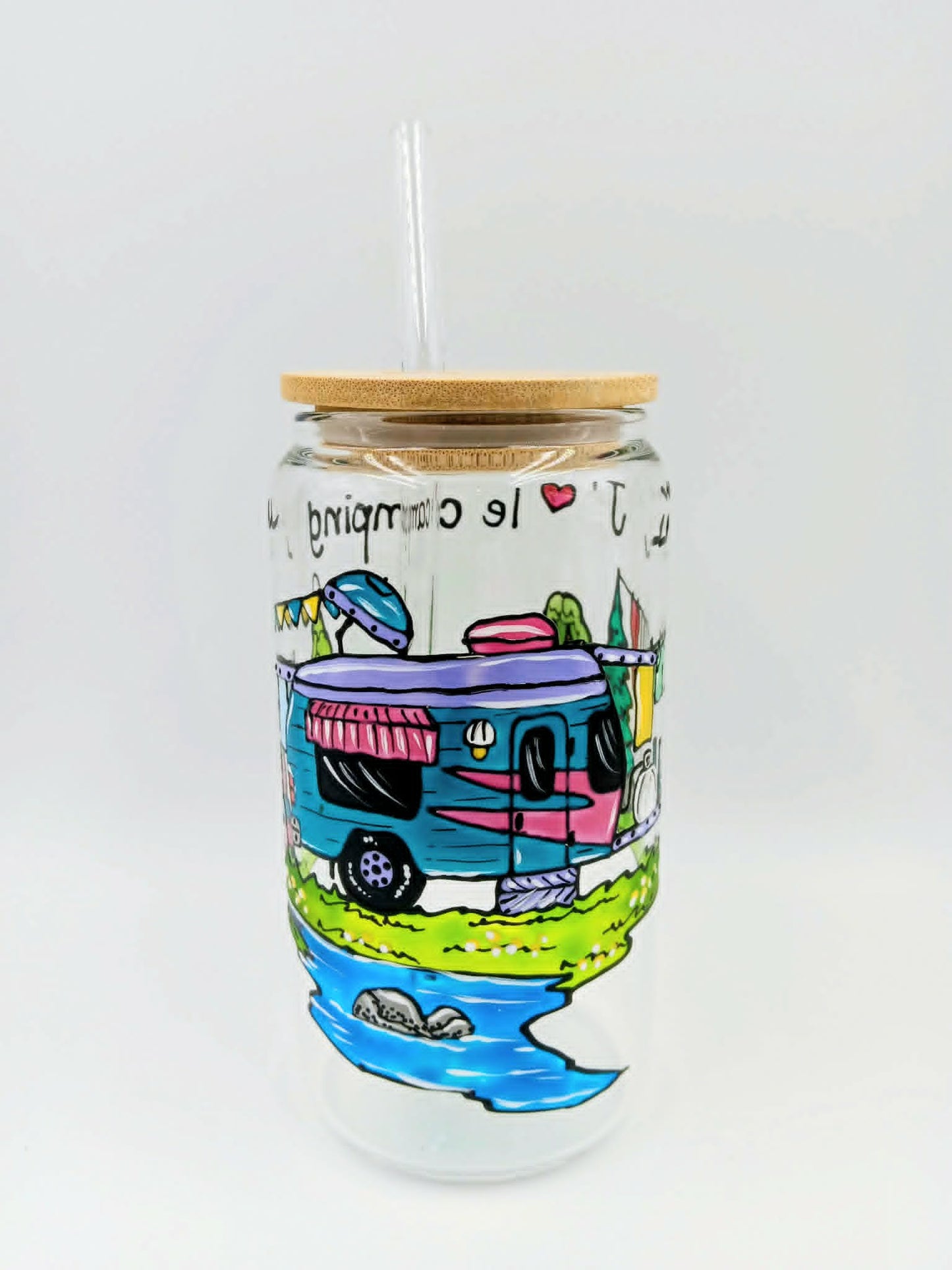 Verre canette camping roulotte pastel, verre 16 onces (473 ml)