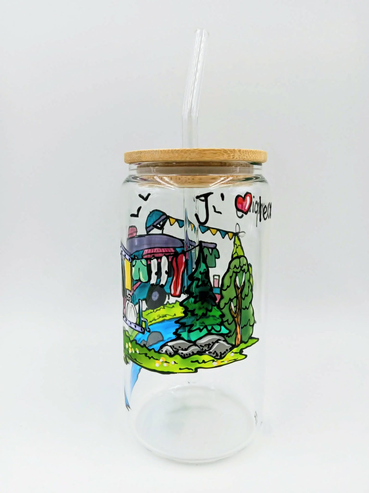 Verre canette camping roulotte pastel, verre 16 onces (473 ml)