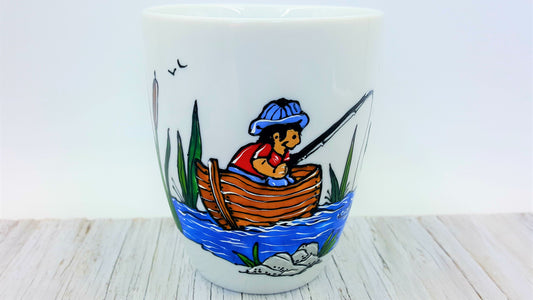 Tasse porcelaine pêcheur chaloupe en bois