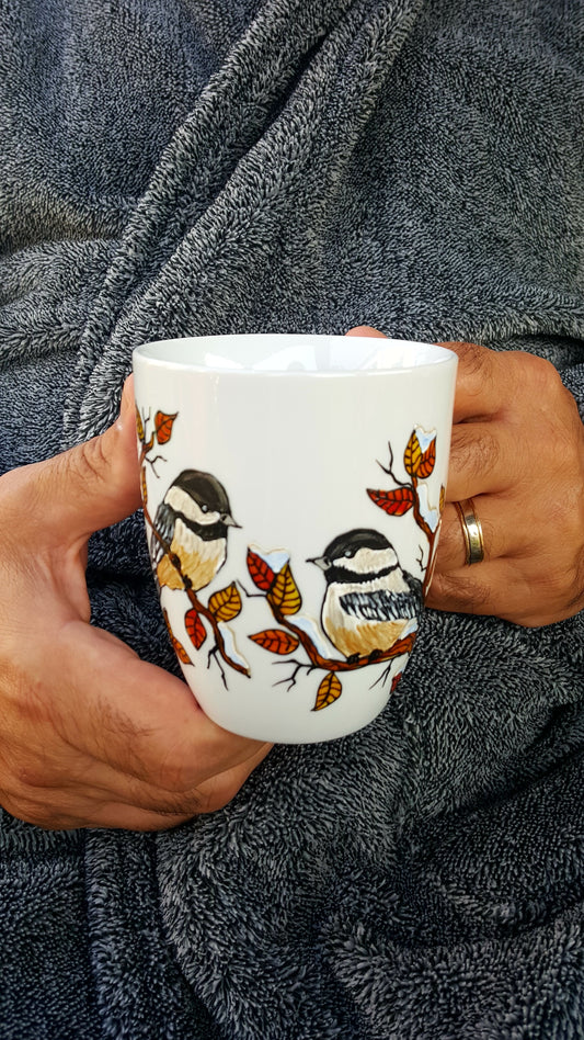 Tasse porcelaine mésanges hiver
