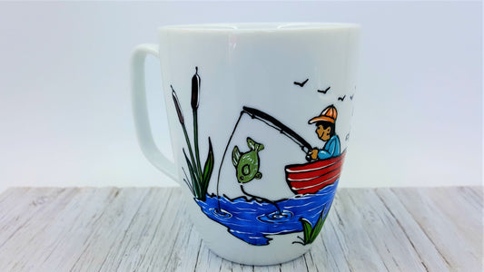 Tasse porcelaine pêcheur chaloupe rouge