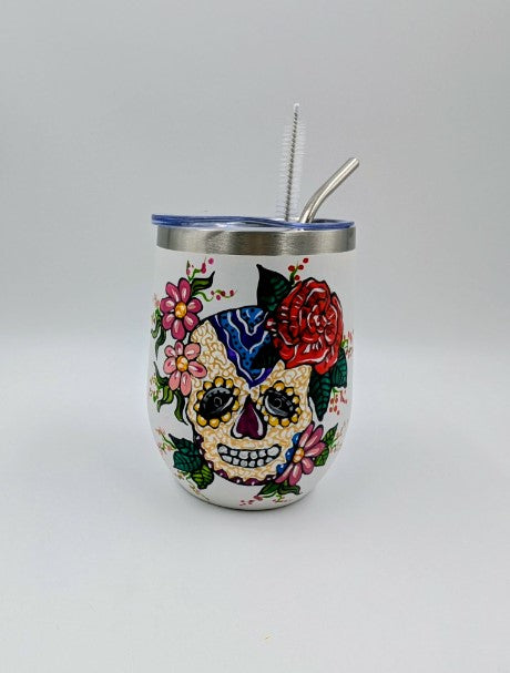 Gobelet isotherme Tête de mort guirly ** Prêt à partir ** 12 onces
