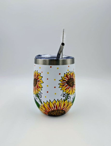 Gobelet isotherme blanc tournesols picots ** Prêt à partir ** 12 onces