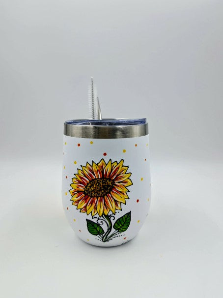 Gobelet isotherme blanc tournesols picots ** Prêt à partir ** 12 onces
