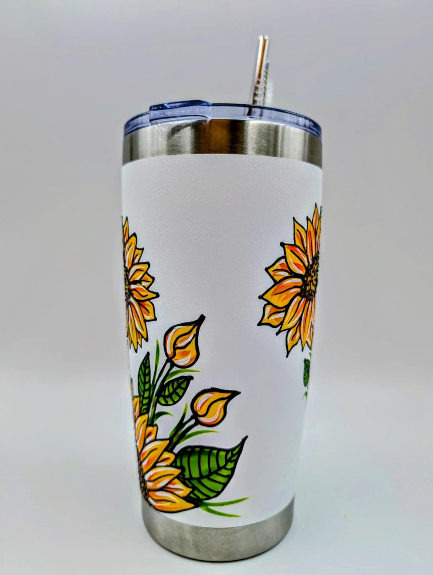 Mug isotherme tournesols – tasse en inox peinte à la main – 20 onces