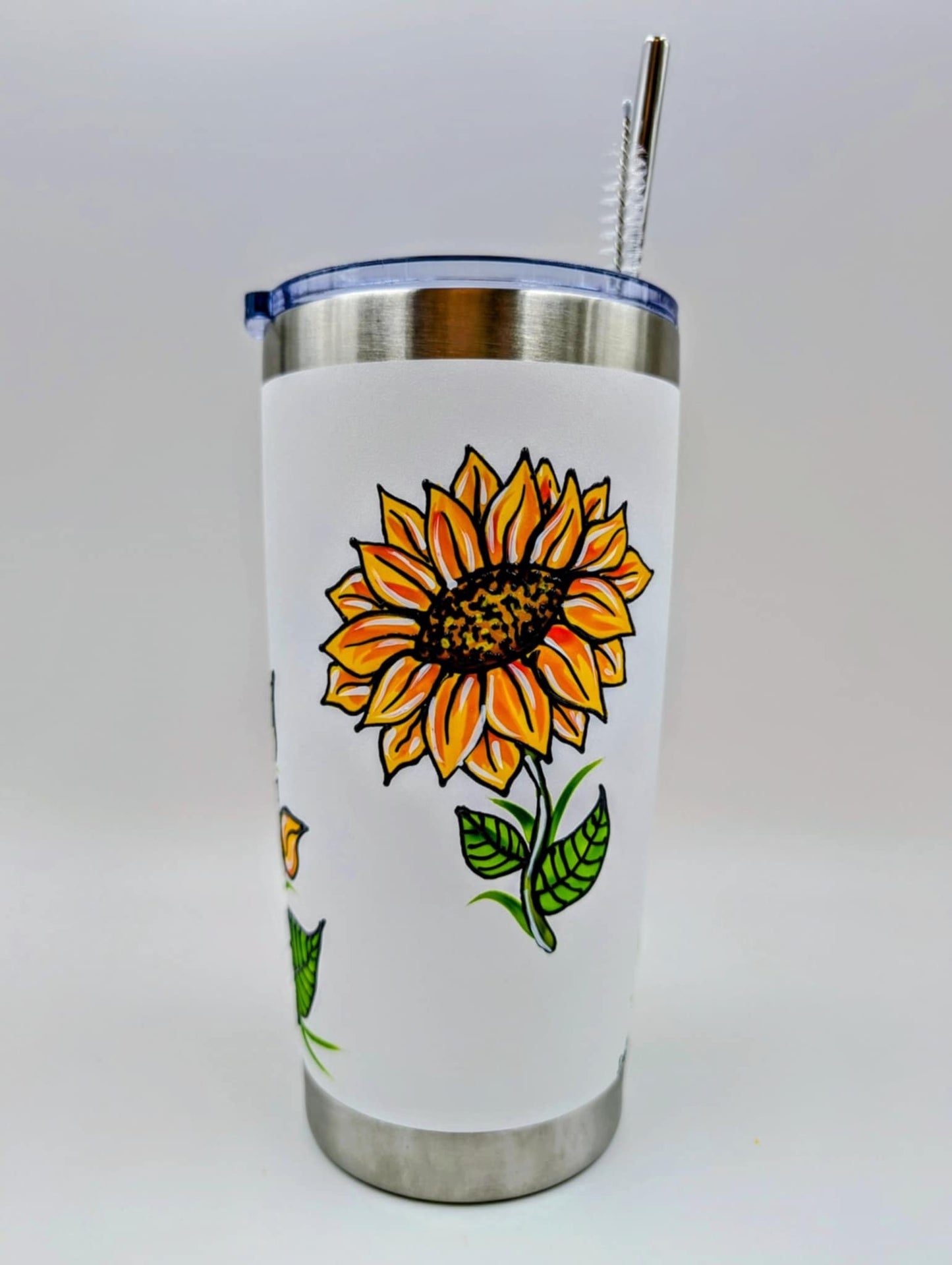 Mug isotherme tournesols – tasse en inox peinte à la main – 20 onces
