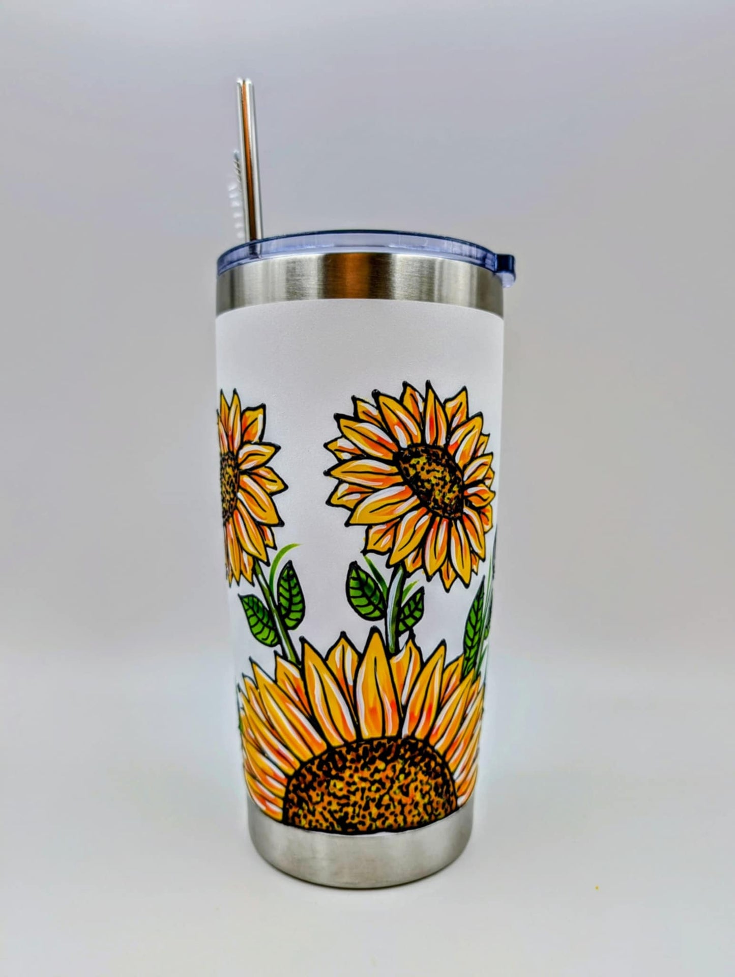 Mug isotherme tournesols – tasse en inox peinte à la main – 20 onces