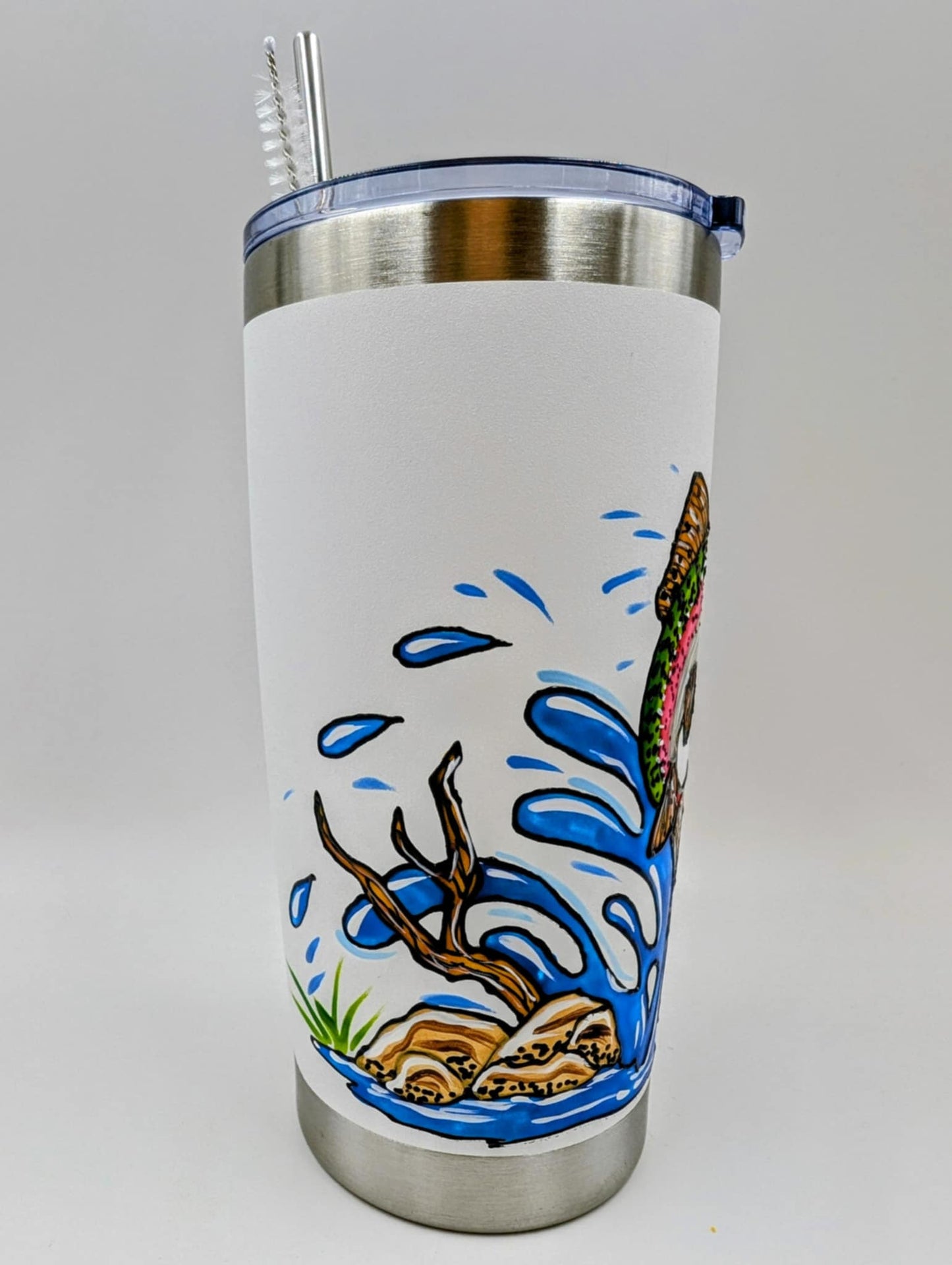 Mug isotherme truite – tasse de pêcheur en inox – 20 onces