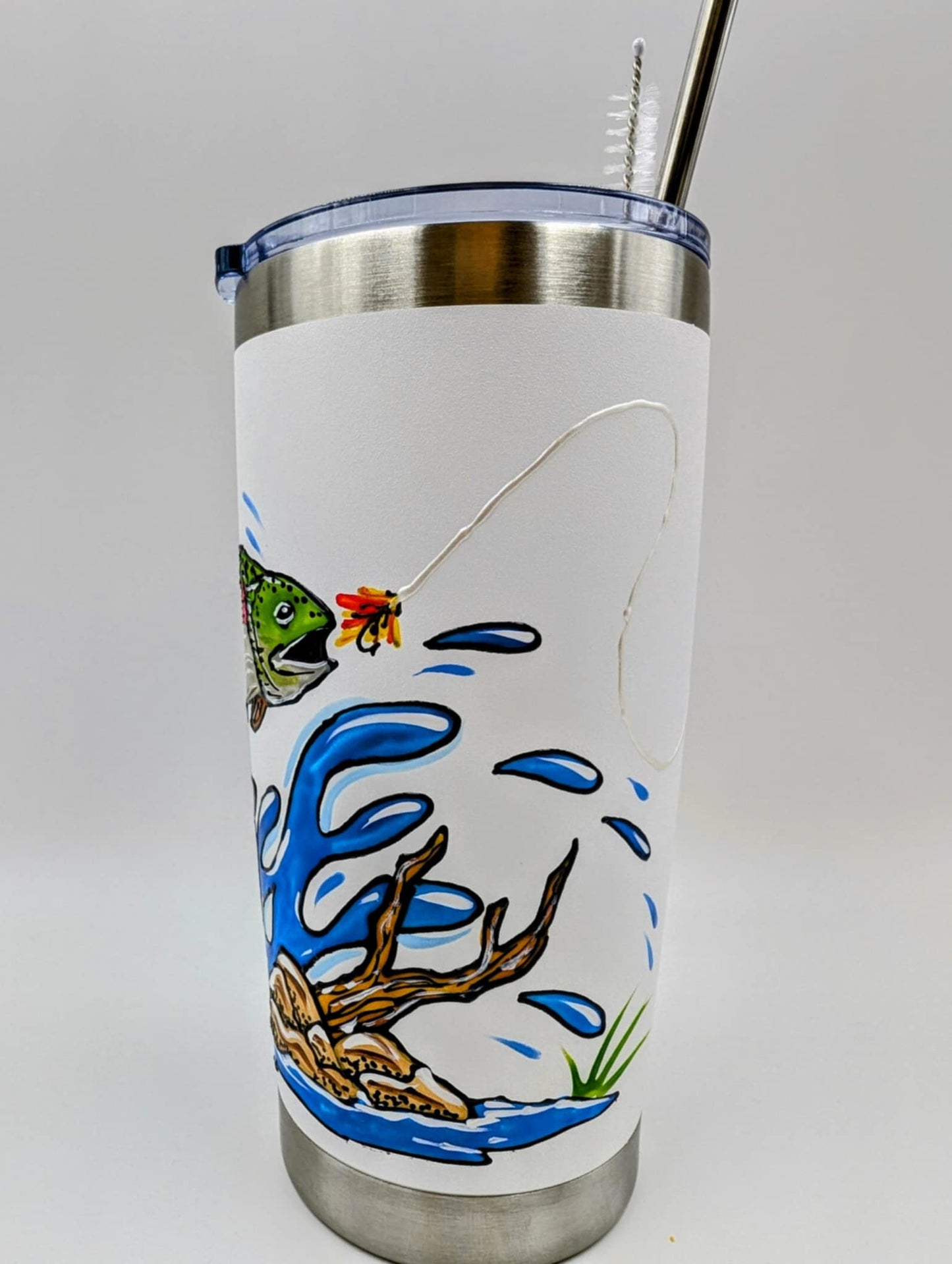 Mug isotherme truite – tasse de pêcheur en inox – 20 onces