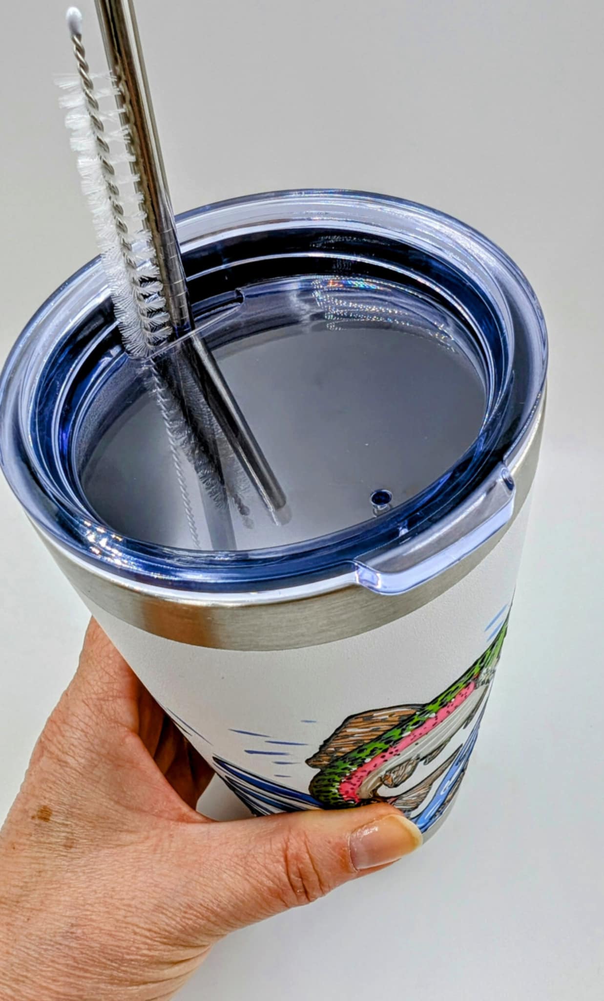 Mug isotherme truite – tasse de pêcheur en inox – 20 onces