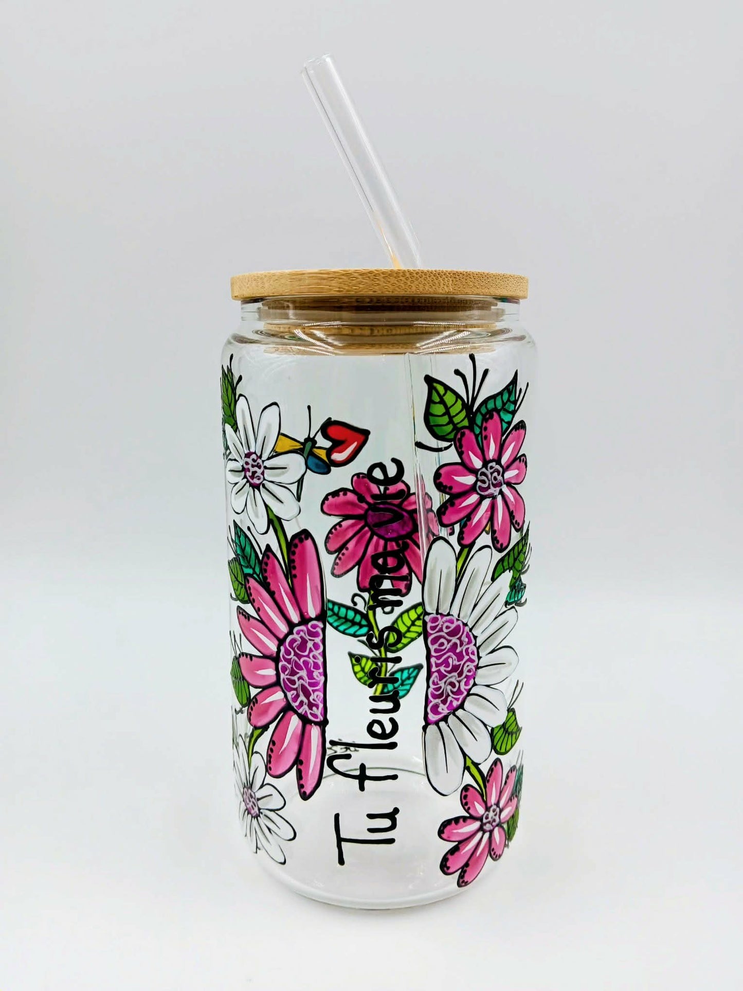 Verre canette Tu fleuris ma vie, verre 16 onces