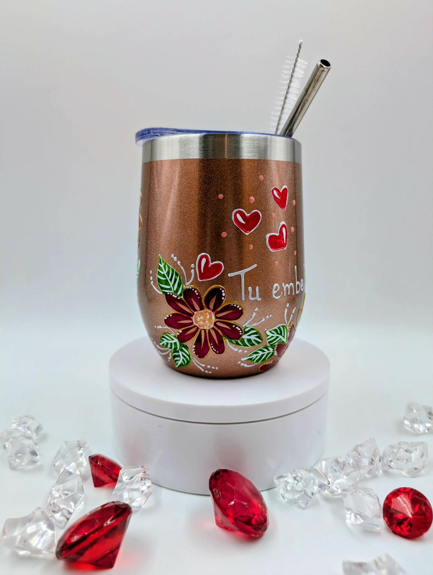 Gobelet isotherme Tu embellis mes jours, fleurs et coeurs * 12 onces (355ml)