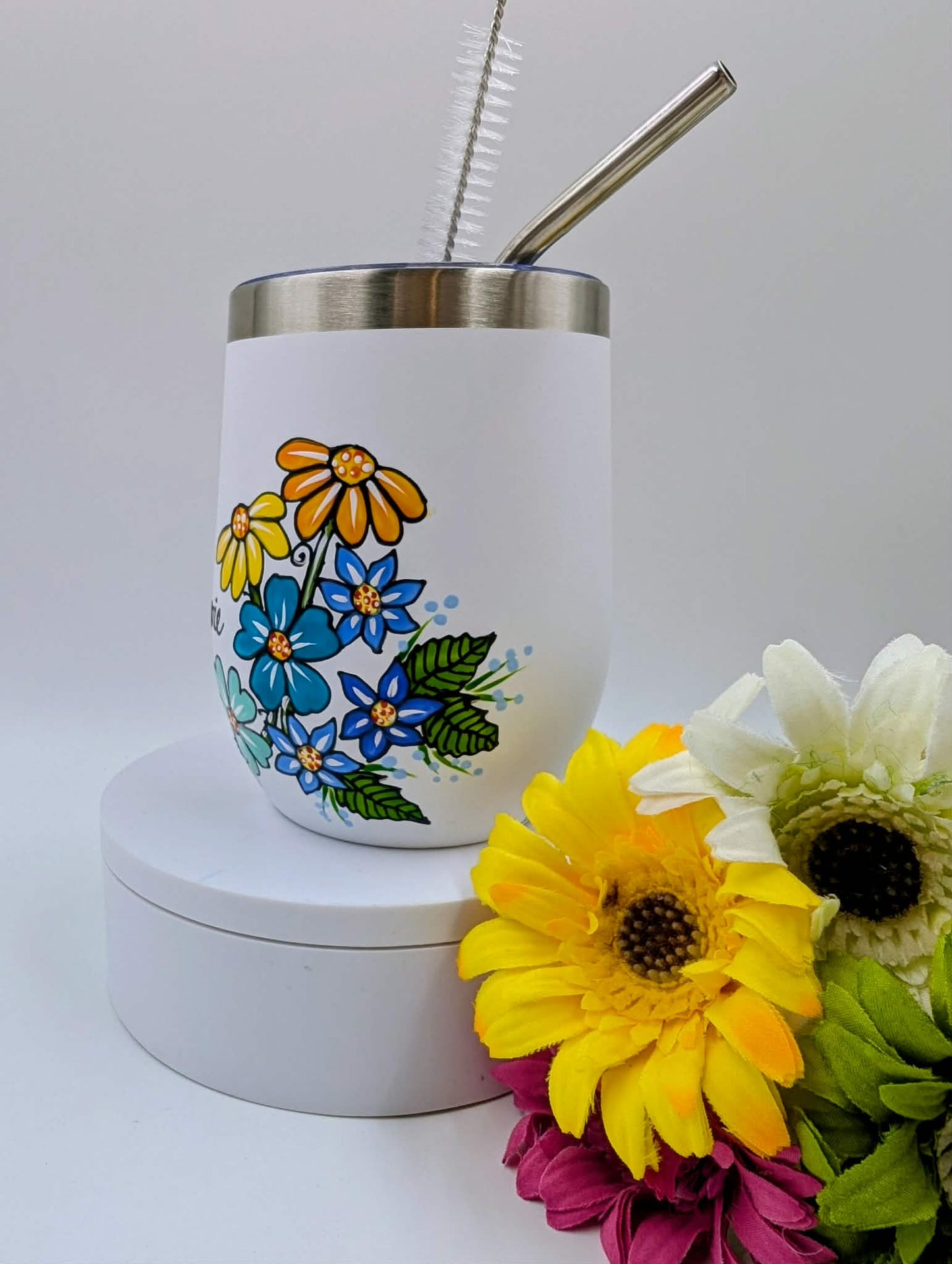 Gobelet isotherme Tu fleuris ma vie, fleurs variées *  12 onces / 355 ml