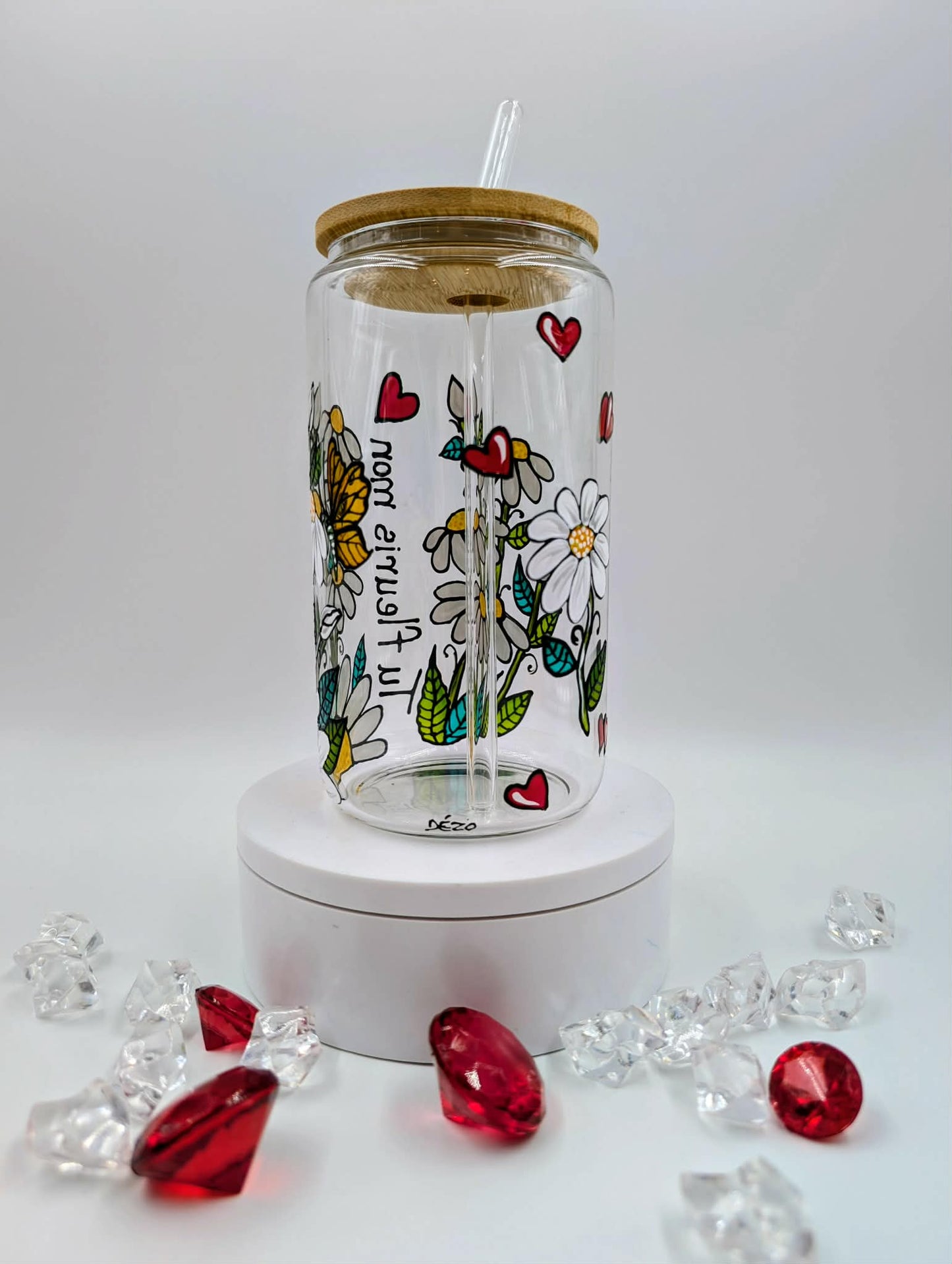 Verre canette Tu fleuris mon coeur - marguerites blanches * 16 onces * cadeau St-Valentin