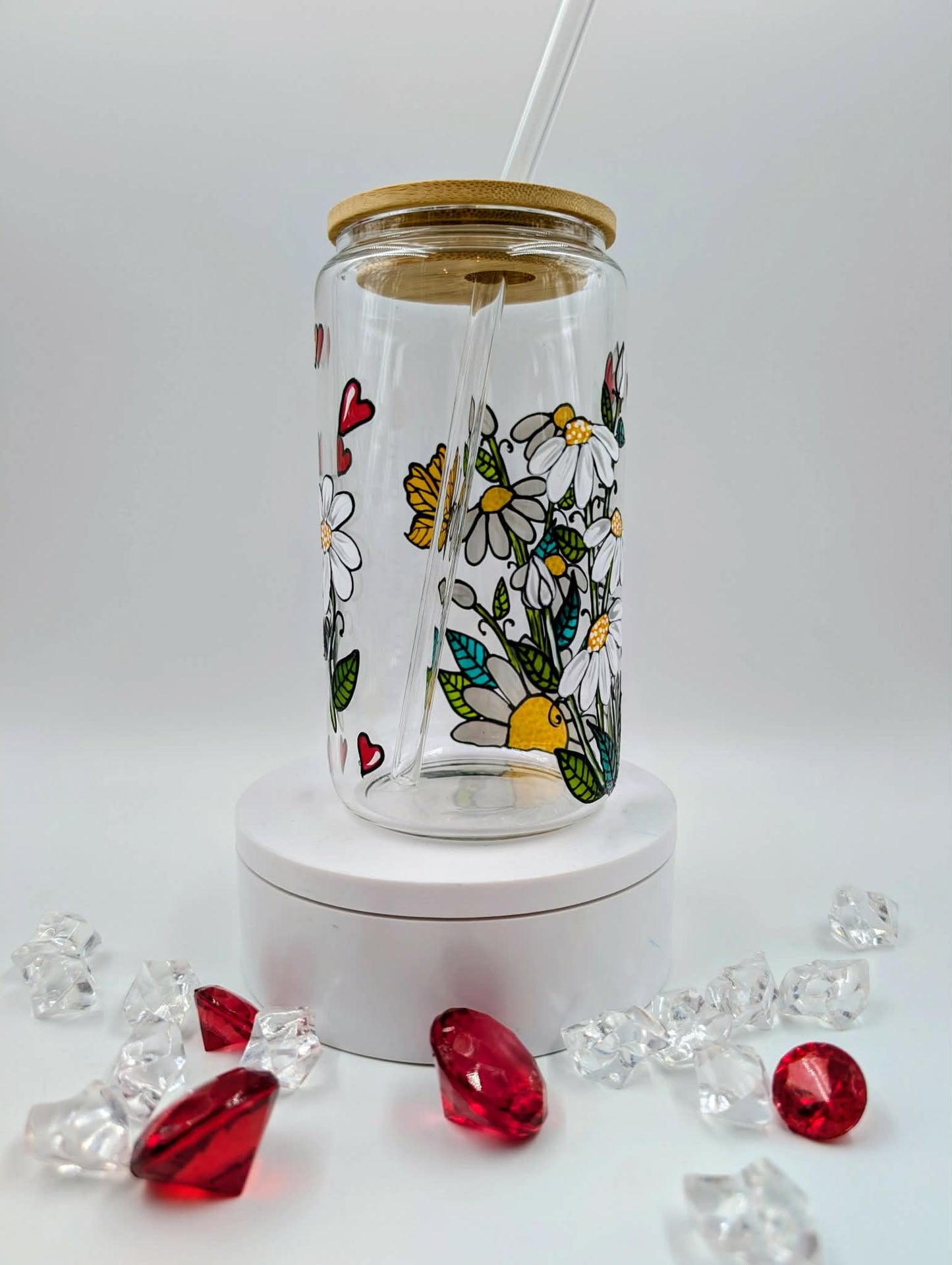 Verre canette Tu fleuris mon coeur - marguerites blanches * 16 onces * cadeau St-Valentin