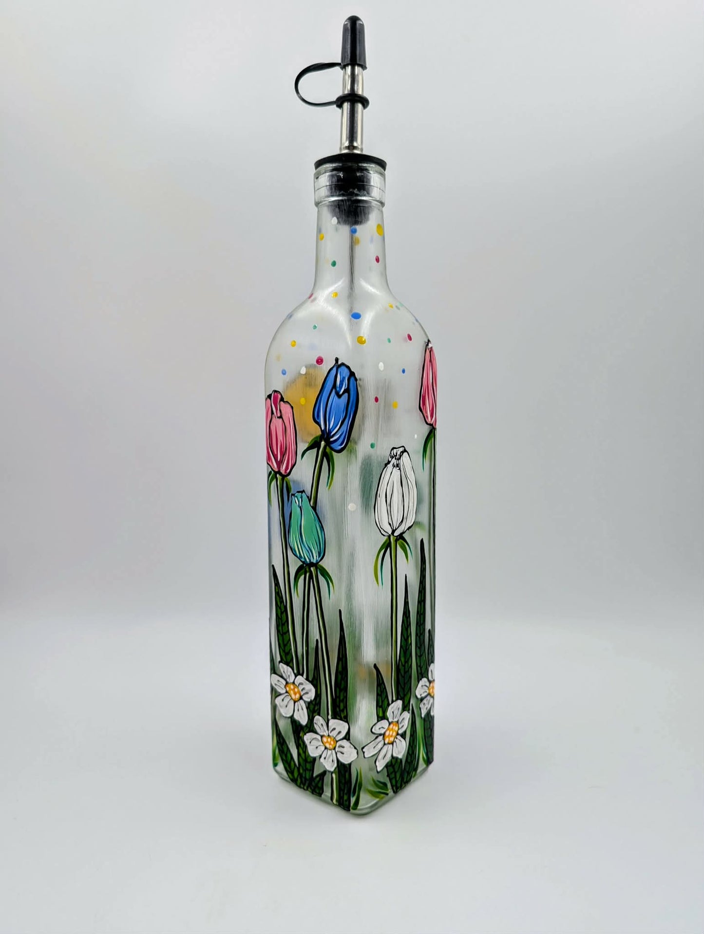 Huilier tulipes et fleurs blanches 500 ml