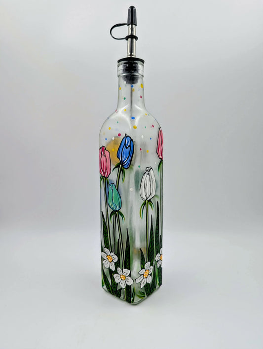 Huilier tulipes et fleurs blanches 500 ml