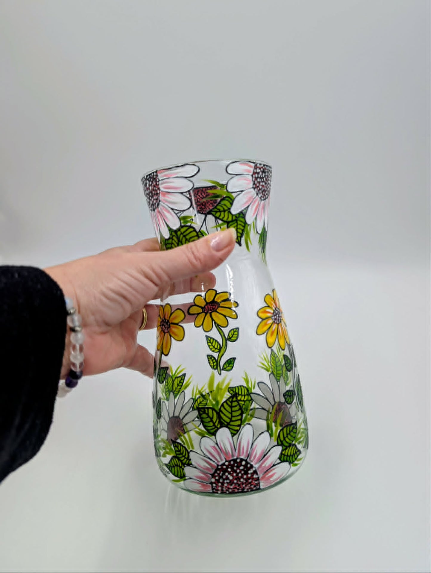 Vase à fleurs marguerites peint à la main