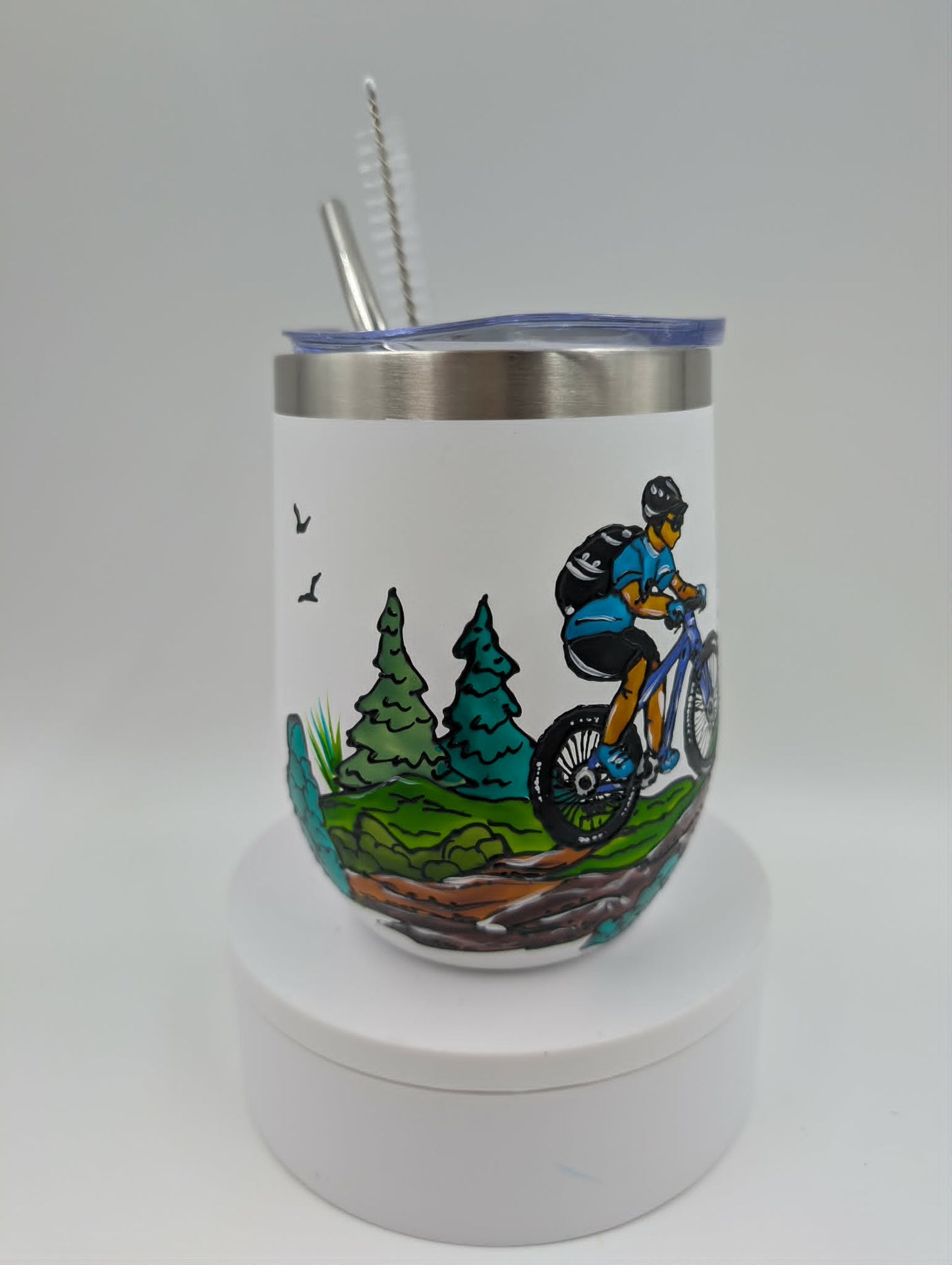 Gobelet isotherme vélo de montagne bleu cycliste chandail turquoise, cadeau cycliste, 12 onces (355ml)