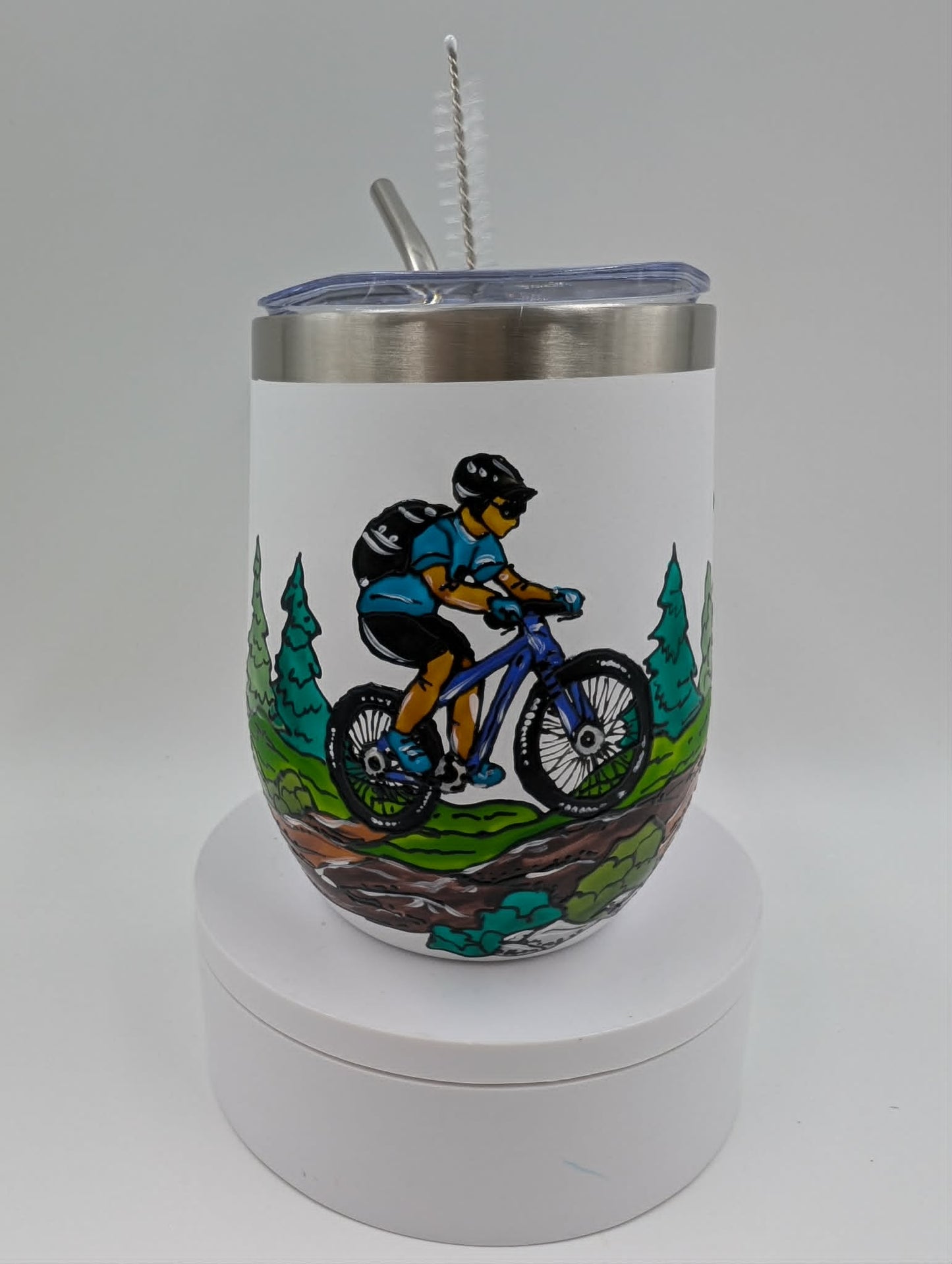 Gobelet isotherme vélo de montagne bleu cycliste chandail turquoise, cadeau cycliste, 12 onces (355ml)