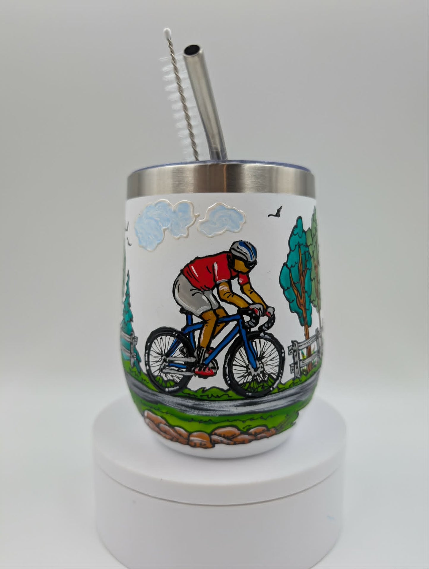 Gobelet isotherme vélo de route bleu cycliste chandail rouge, cadeau cycliste, 12 onces (355ml)