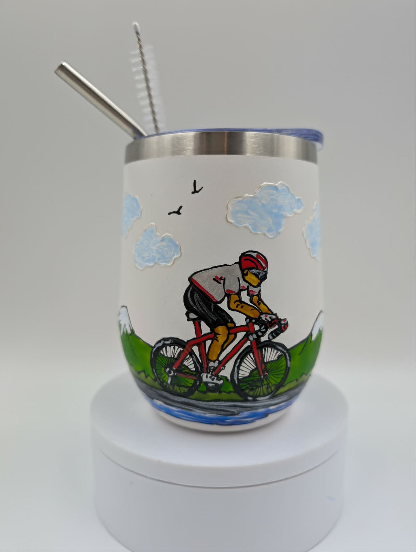 Gobelet isotherme vélo de route rouge cycliste chandail gris, cadeau cycliste, 12 onces (355ml)