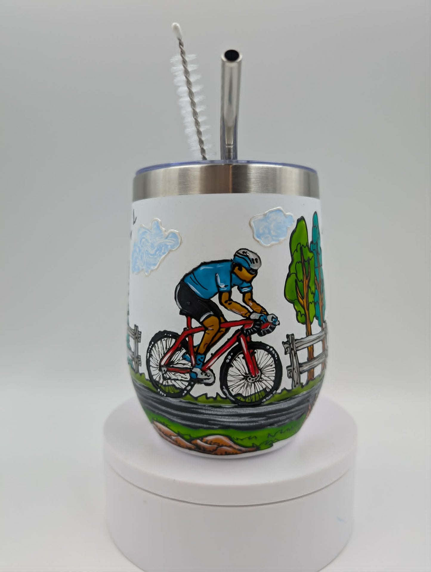 Gobelet isotherme vélo de route rouge cycliste chandail turquoise, cadeau cycliste, 12 onces (355ml)