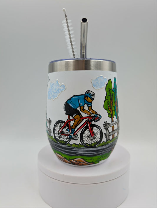 Gobelet isotherme vélo de route rouge cycliste chandail turquoise, cadeau cycliste, 12 onces (355ml)